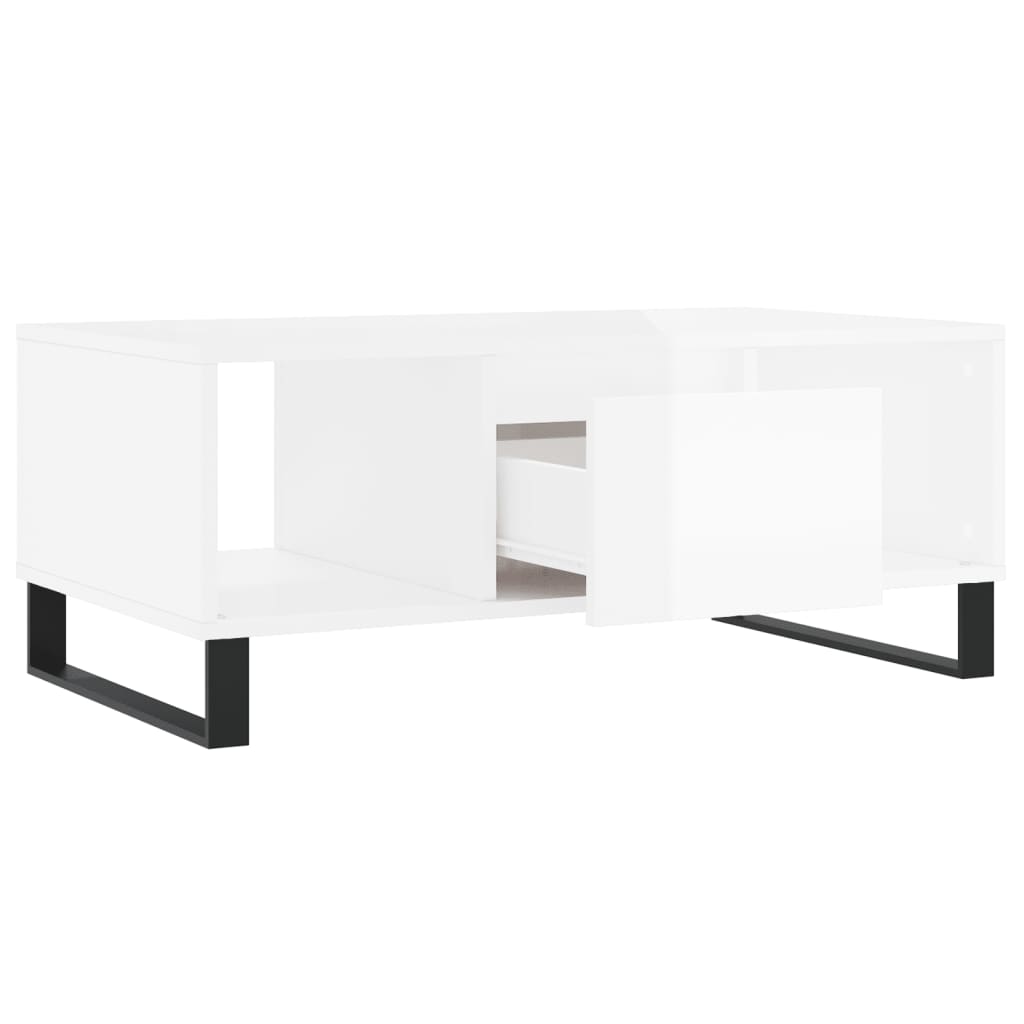 Tavolino Salotto Bianco Lucido 90x50x36,5 cm Legno Multistrato