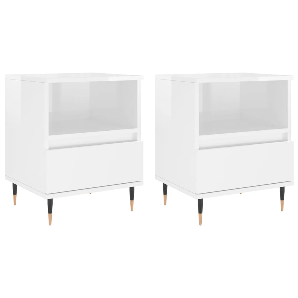 Comodini 2pz Bianco Lucido 40x35x50 cm in Legno Multistrato