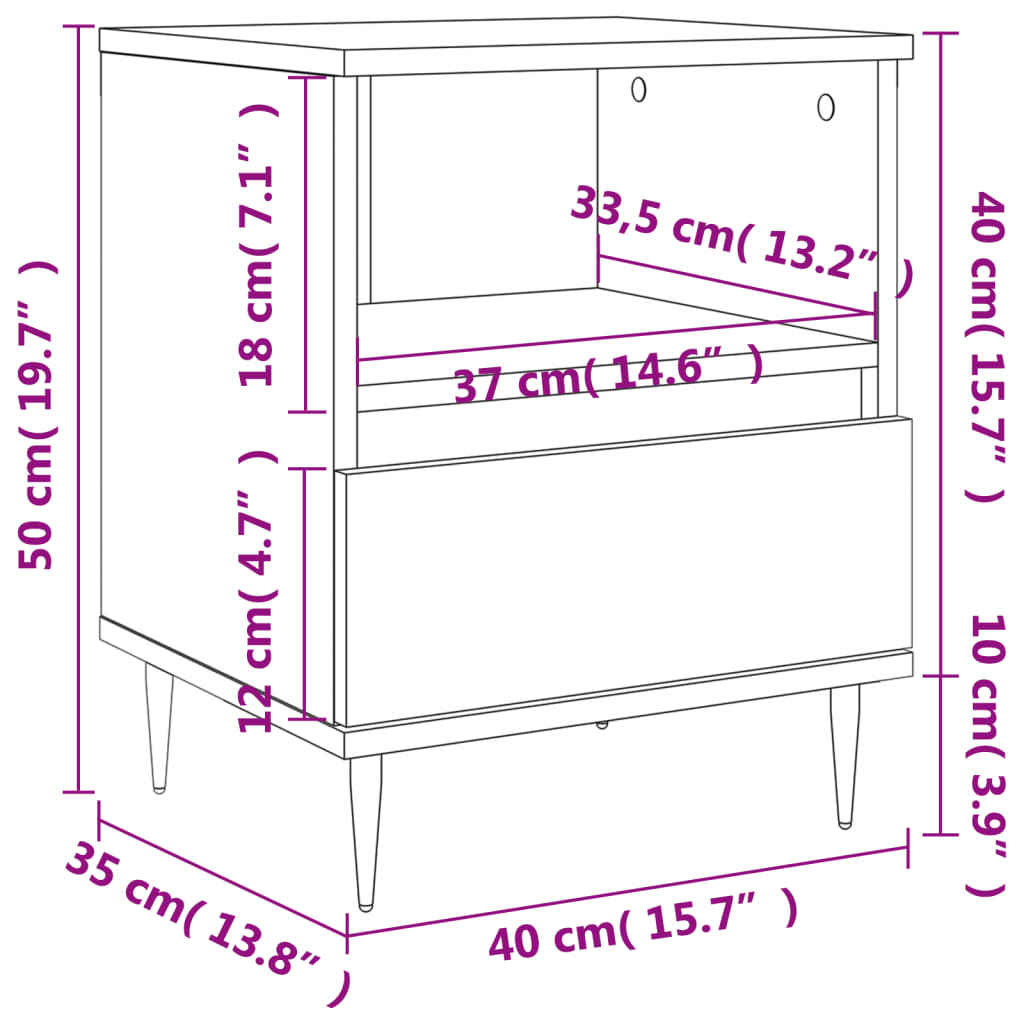 Comodino Grigio Cemento 40x35x50 cm in Legno Multistrato