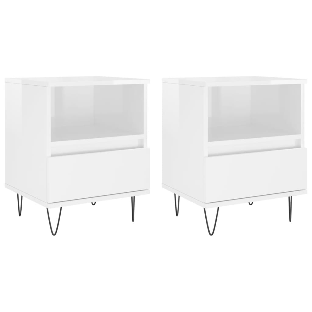 Comodini 2pz Bianco Lucido 40x35x50 cm in Legno Multistrato