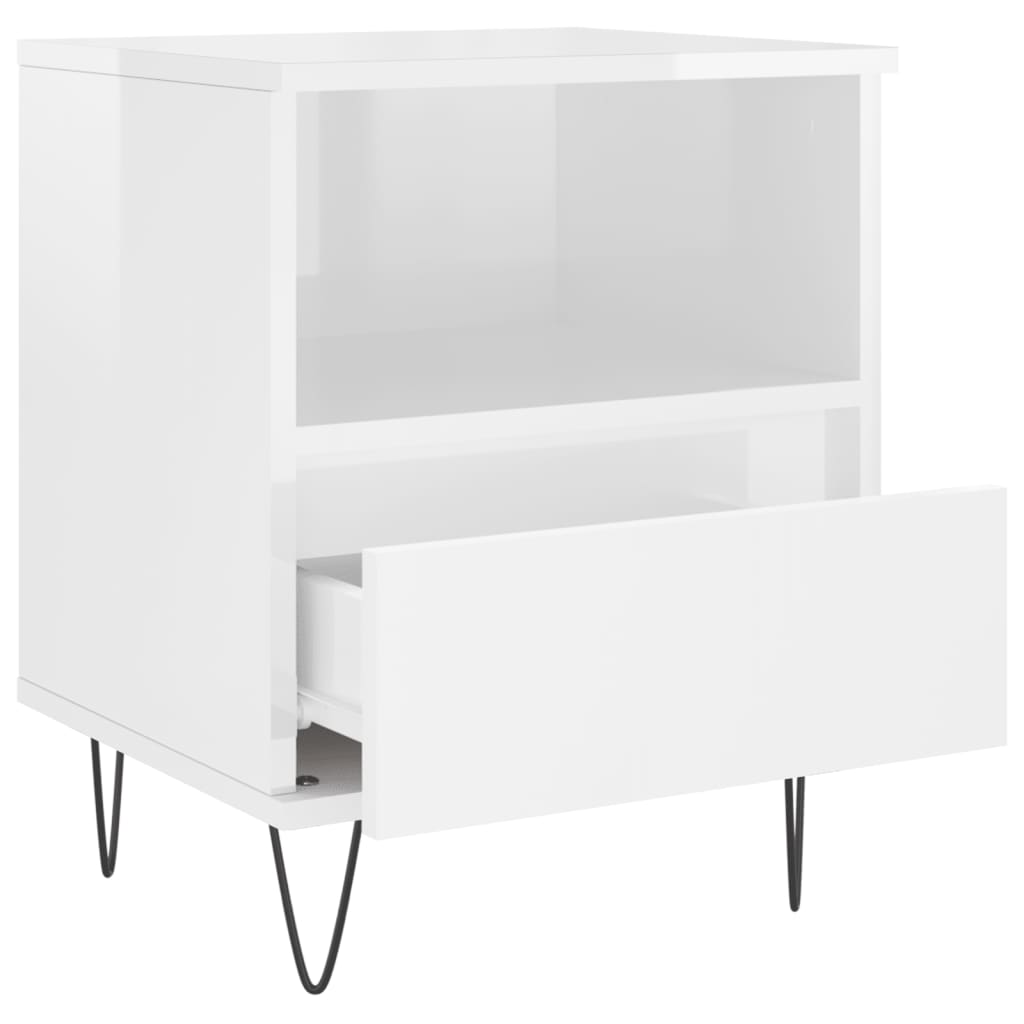 Comodini 2pz Bianco Lucido 40x35x50 cm in Legno Multistrato