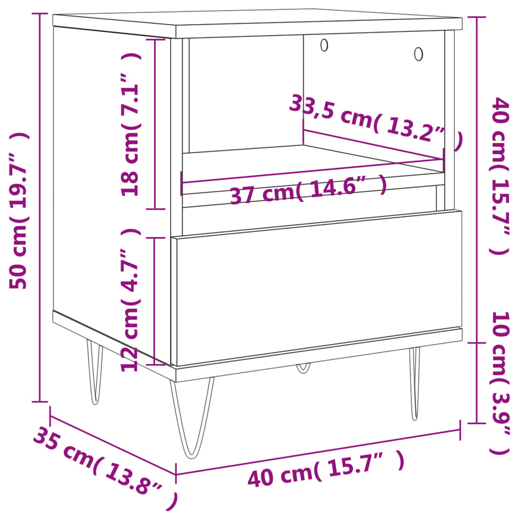 Comodino Grigio Cemento 40x35x50 cm in Legno Multistrato