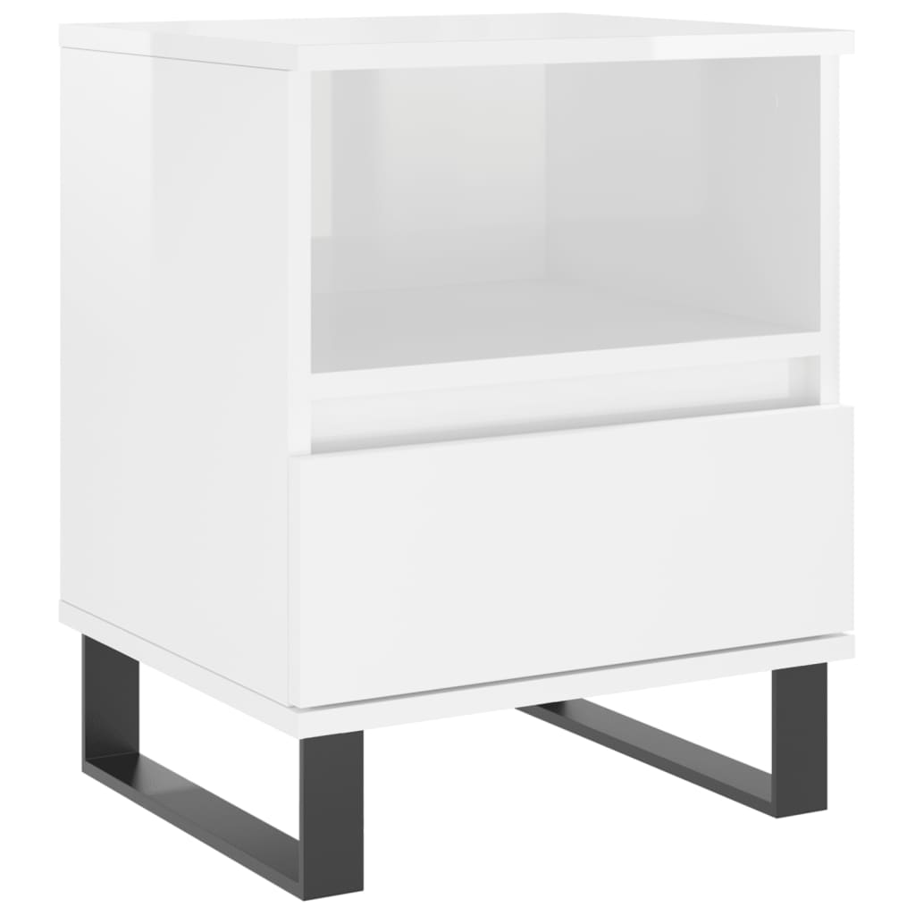 Comodini 2pz Bianco Lucido 40x35x50 cm in Legno Multistrato