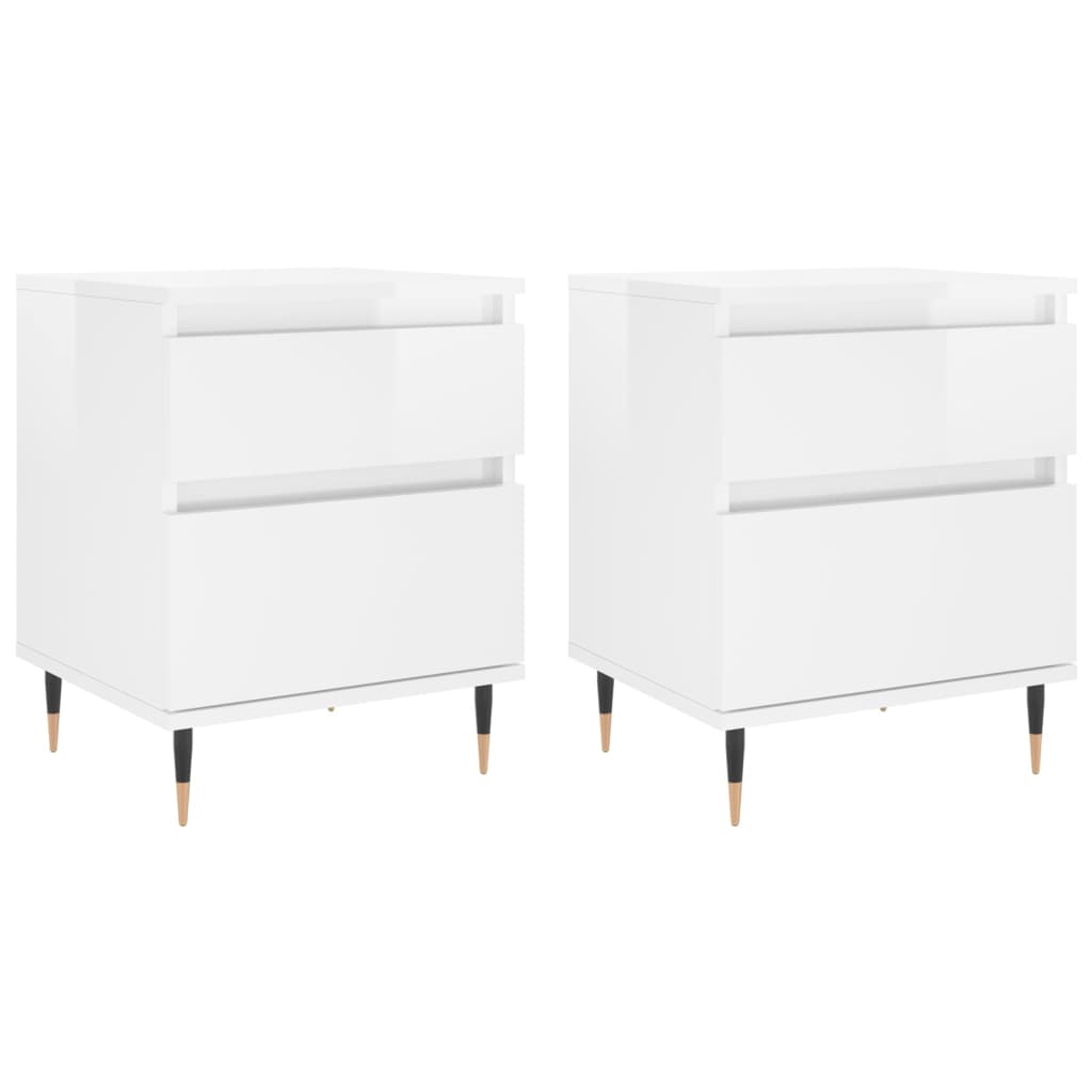 Comodini 2pz Bianco Lucido 40x35x50 cm in Legno Multistrato