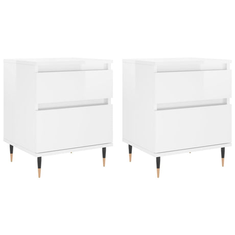 Comodini 2pz Bianco Lucido 40x35x50 cm in Legno Multistrato