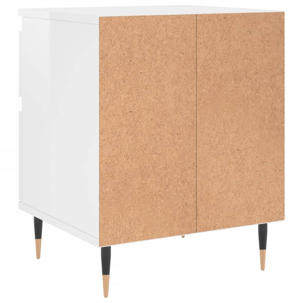 Comodini 2pz Bianco Lucido 40x35x50 cm in Legno Multistrato