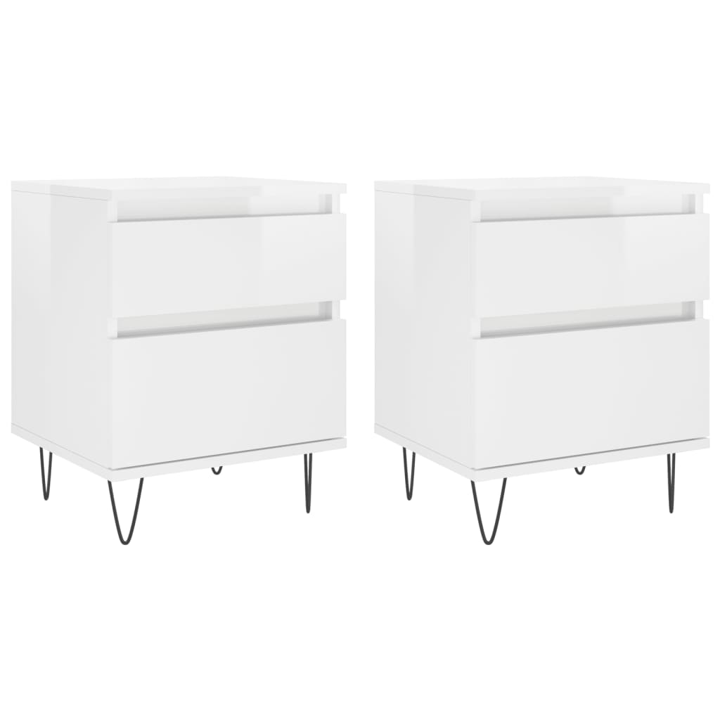 Comodini 2pz Bianco Lucido 40x35x50 cm in Legno Multistrato