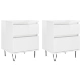 Comodini 2pz Bianco Lucido 40x35x50 cm in Legno Multistrato