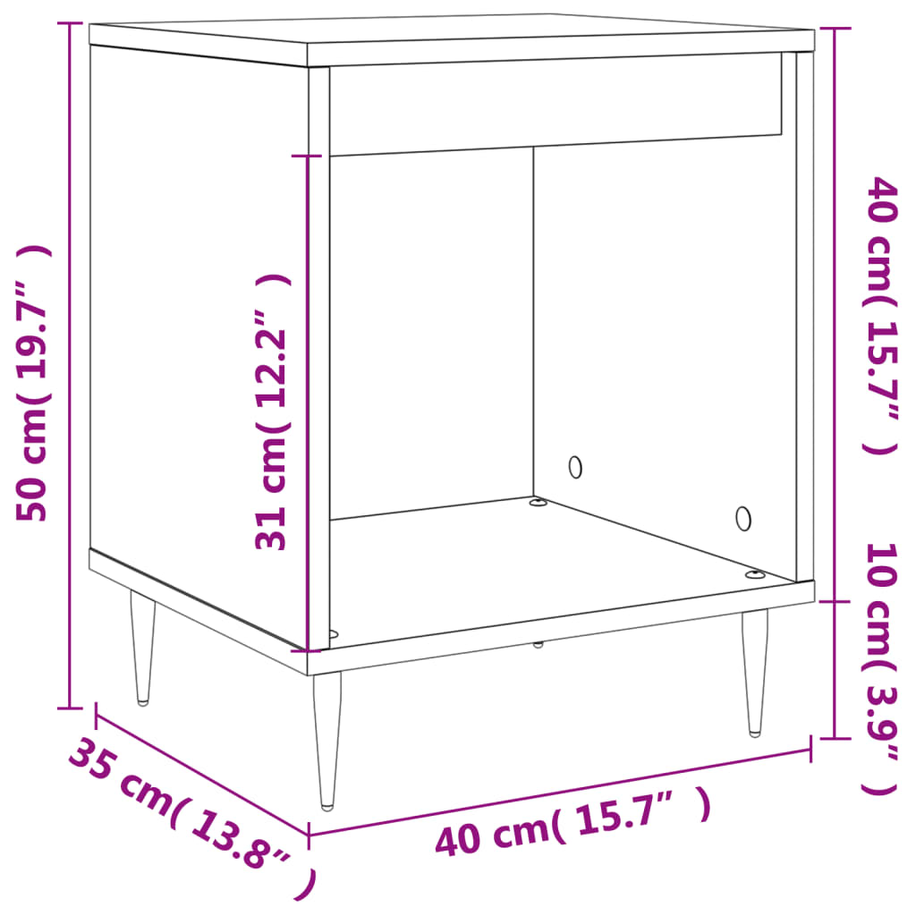 Comodino Bianco 40x35x50 cm in Legno Multistrato