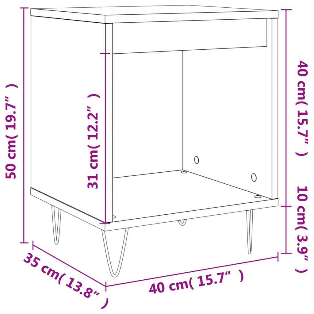 Comodini 2pz Bianchi 40x35x50 cm in Legno Multistrato