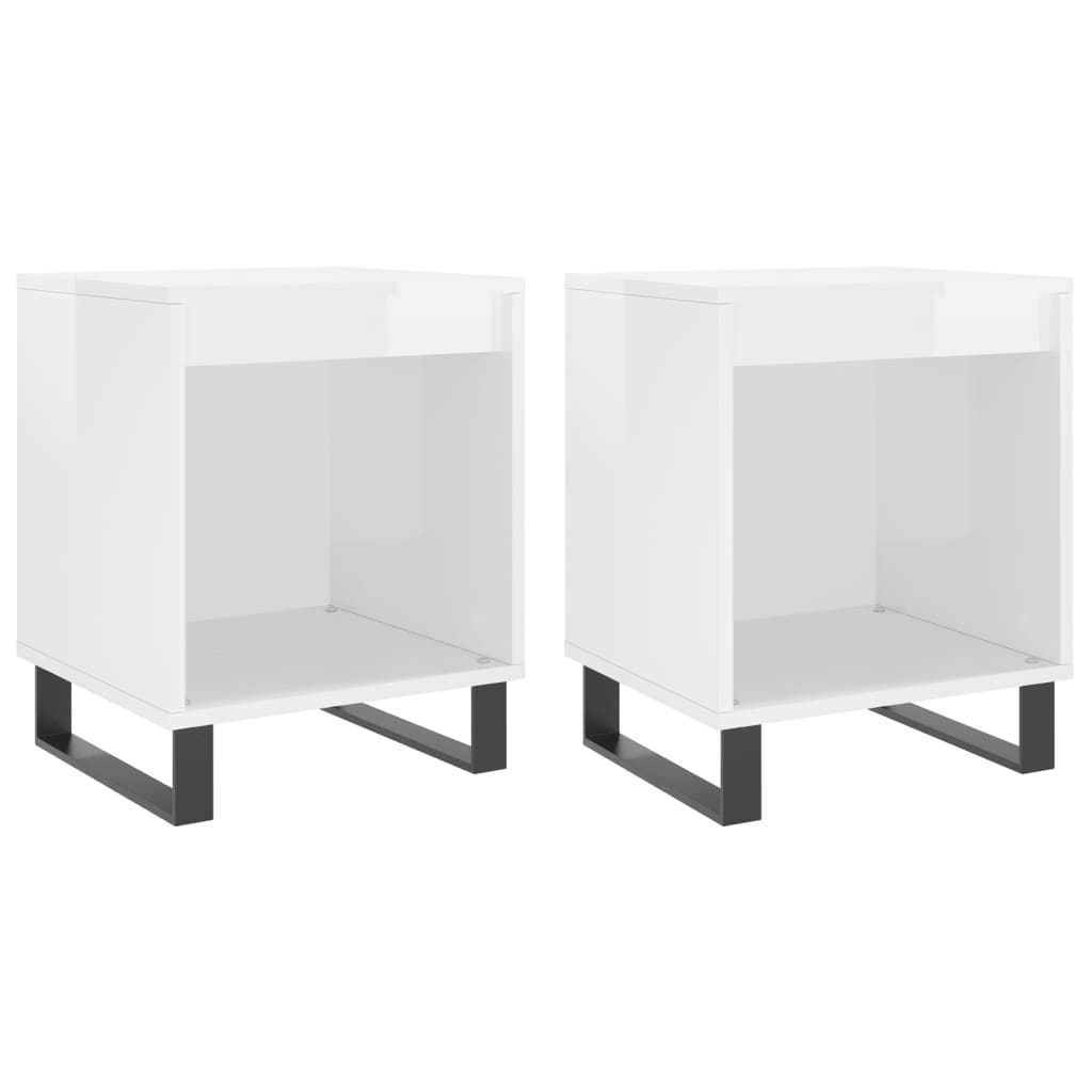 Comodini 2pz Bianco Lucido 40x35x50 cm in Legno Multistrato