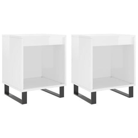 Comodini 2pz Bianco Lucido 40x35x50 cm in Legno Multistrato