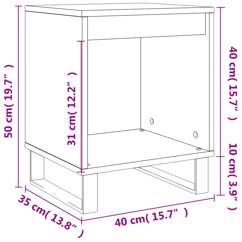 Comodini 2pz Bianco Lucido 40x35x50 cm in Legno Multistrato