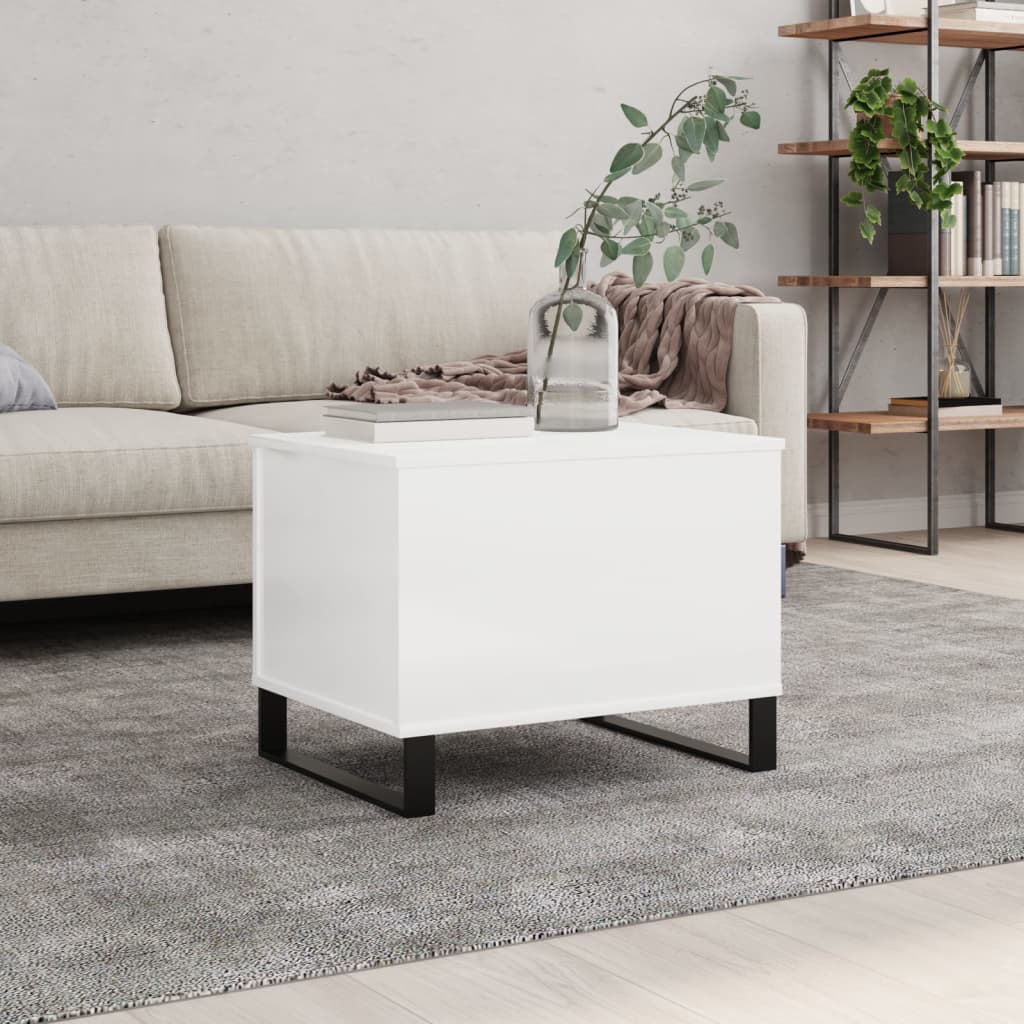 Tavolino Salotto Bianco Lucido 60x44,5x45 cm Legno Multistrato