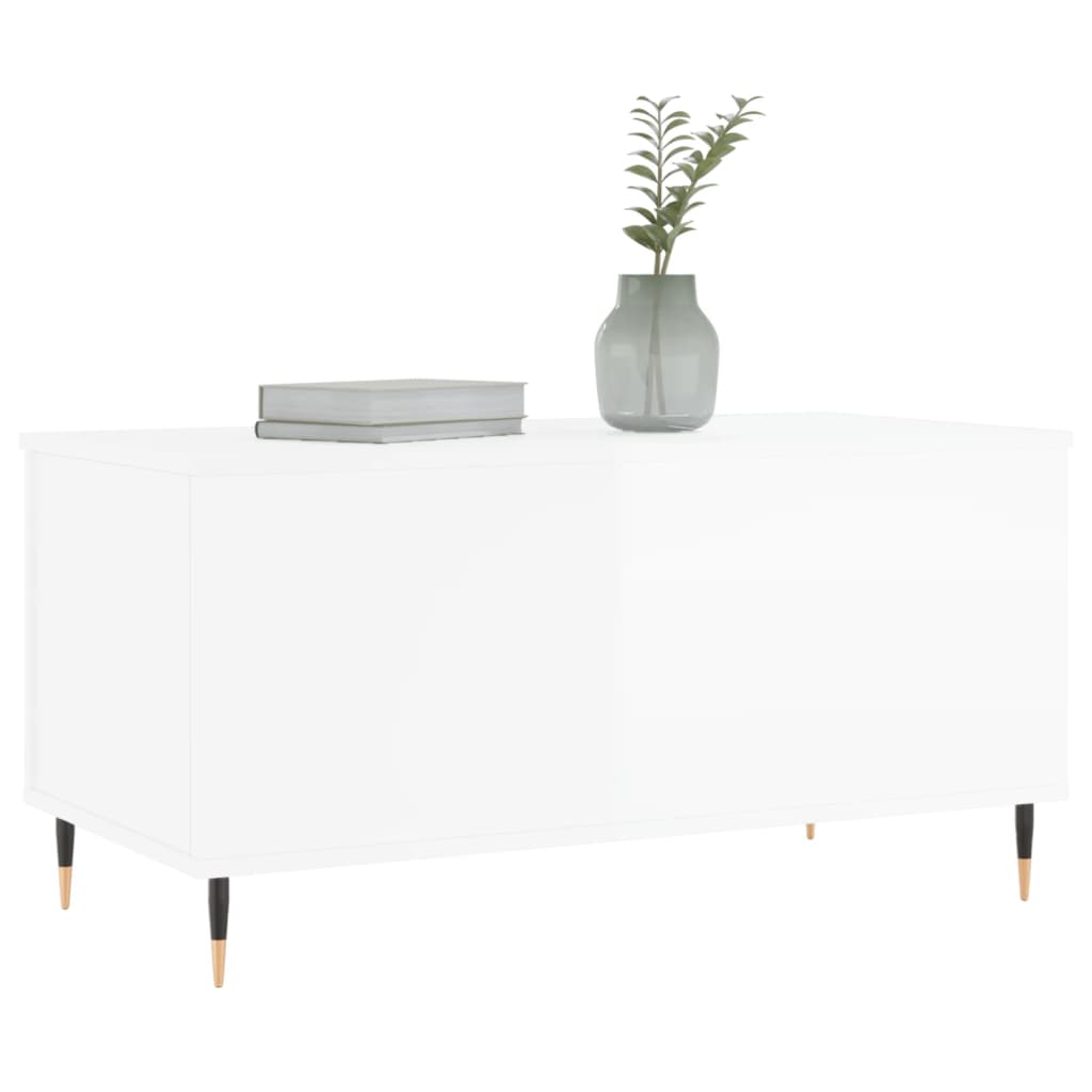 Tavolino Salotto Bianco Lucido 90x44,5x45 cm Legno Multistrato