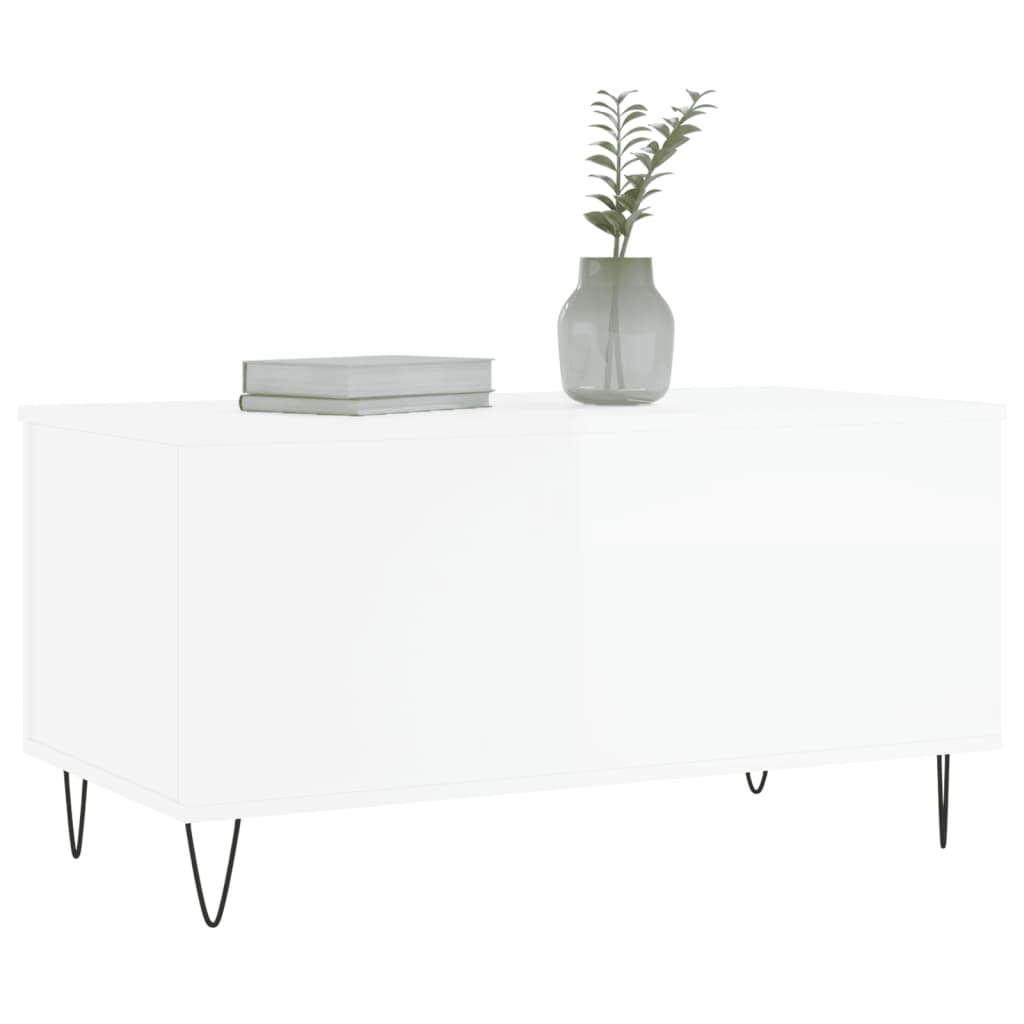 Tavolino Salotto Bianco Lucido 90x44,5x45 cm Legno Multistrato