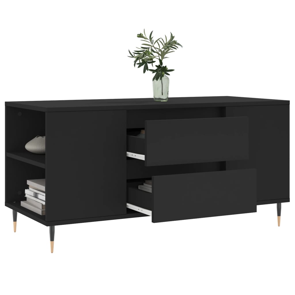 Tavolino da Salotto Nero 102x44,5x50 cm in Legno Multistrato