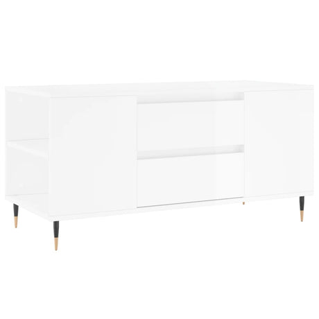 Tavolino Salotto Bianco Lucido 102x44,5x50 cm Legno Multistrato