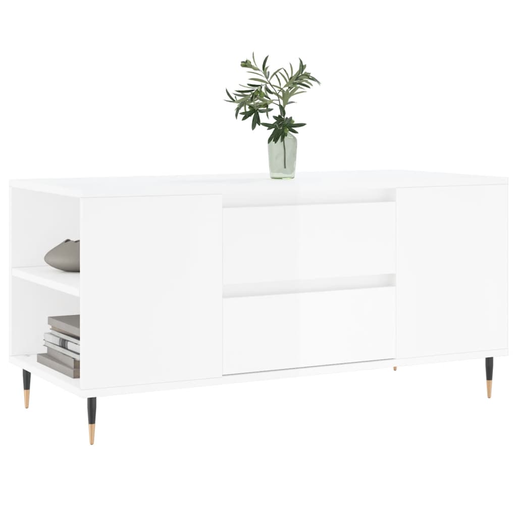 Tavolino Salotto Bianco Lucido 102x44,5x50 cm Legno Multistrato