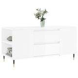 Tavolino Salotto Bianco Lucido 102x44,5x50 cm Legno Multistrato