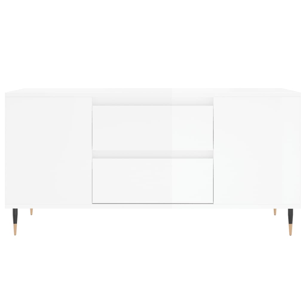 Tavolino Salotto Bianco Lucido 102x44,5x50 cm Legno Multistrato