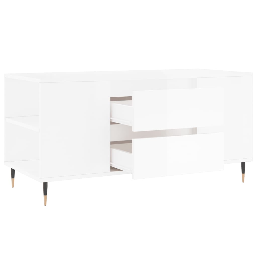 Tavolino Salotto Bianco Lucido 102x44,5x50 cm Legno Multistrato