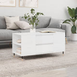 Tavolino Salotto Bianco Lucido 102x44,5x50 cm Legno Multistrato