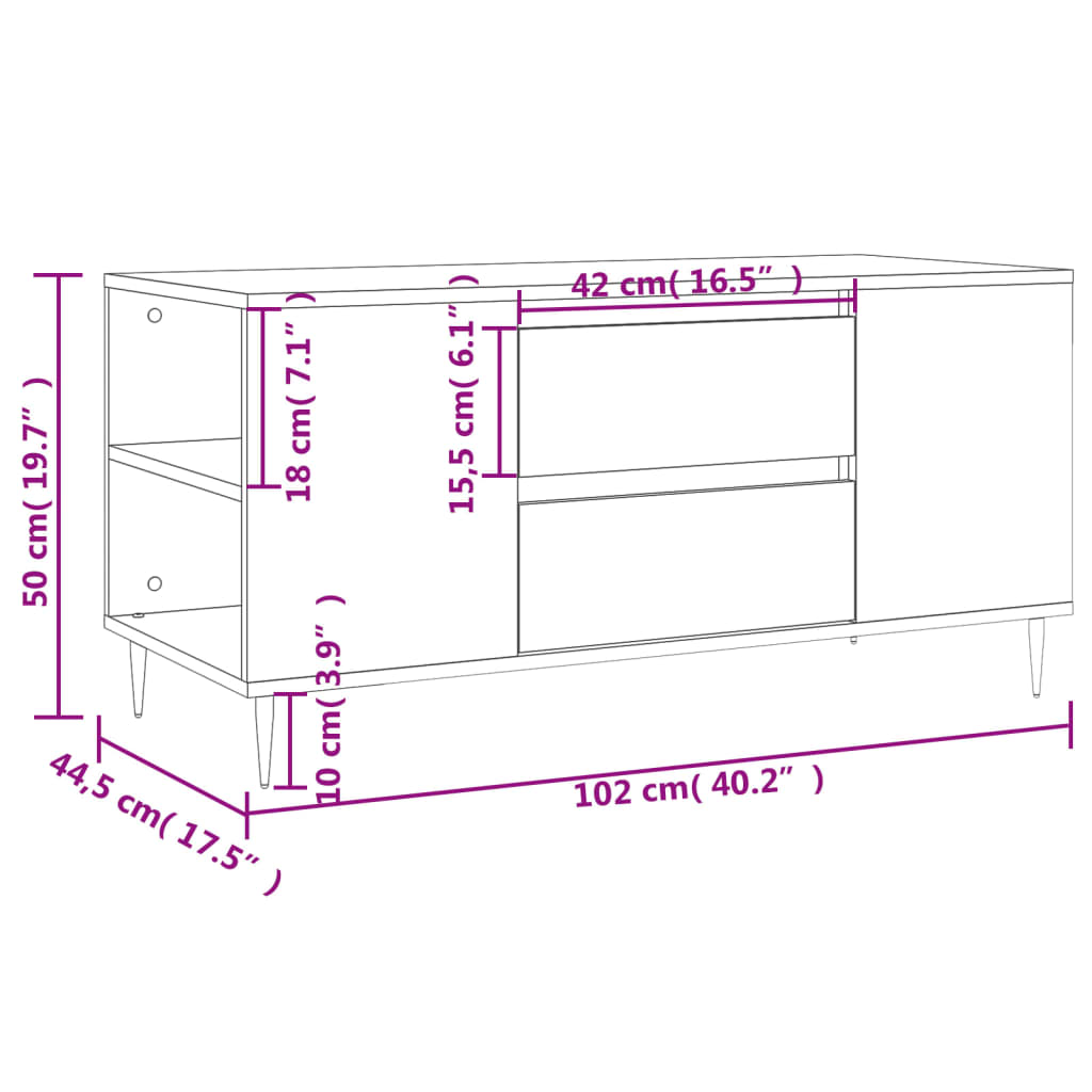 Tavolino Salotto Rovere Sonoma 102x44,5x50 cm Legno Multistrato