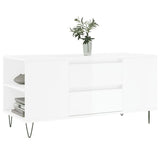 Tavolino Salotto Bianco Lucido 102x44,5x50 cm Legno Multistrato