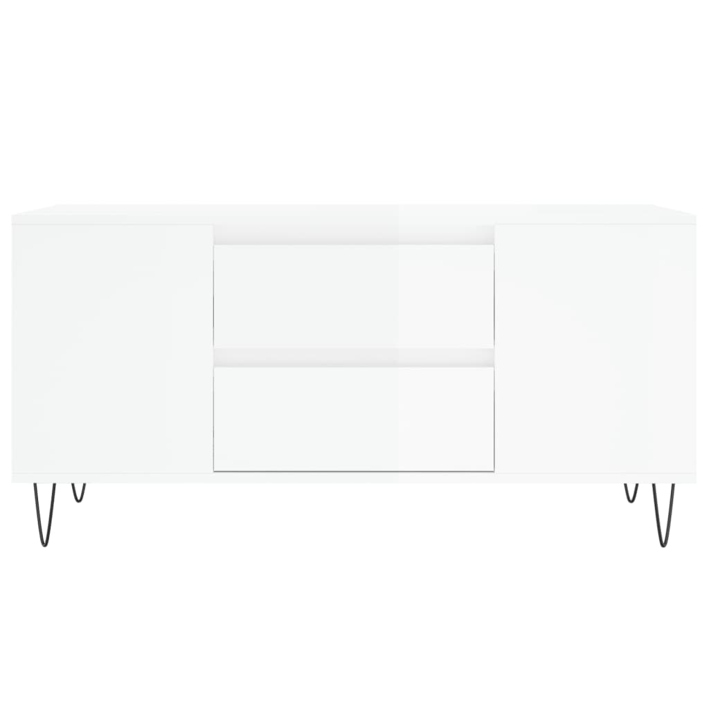 Tavolino Salotto Bianco Lucido 102x44,5x50 cm Legno Multistrato