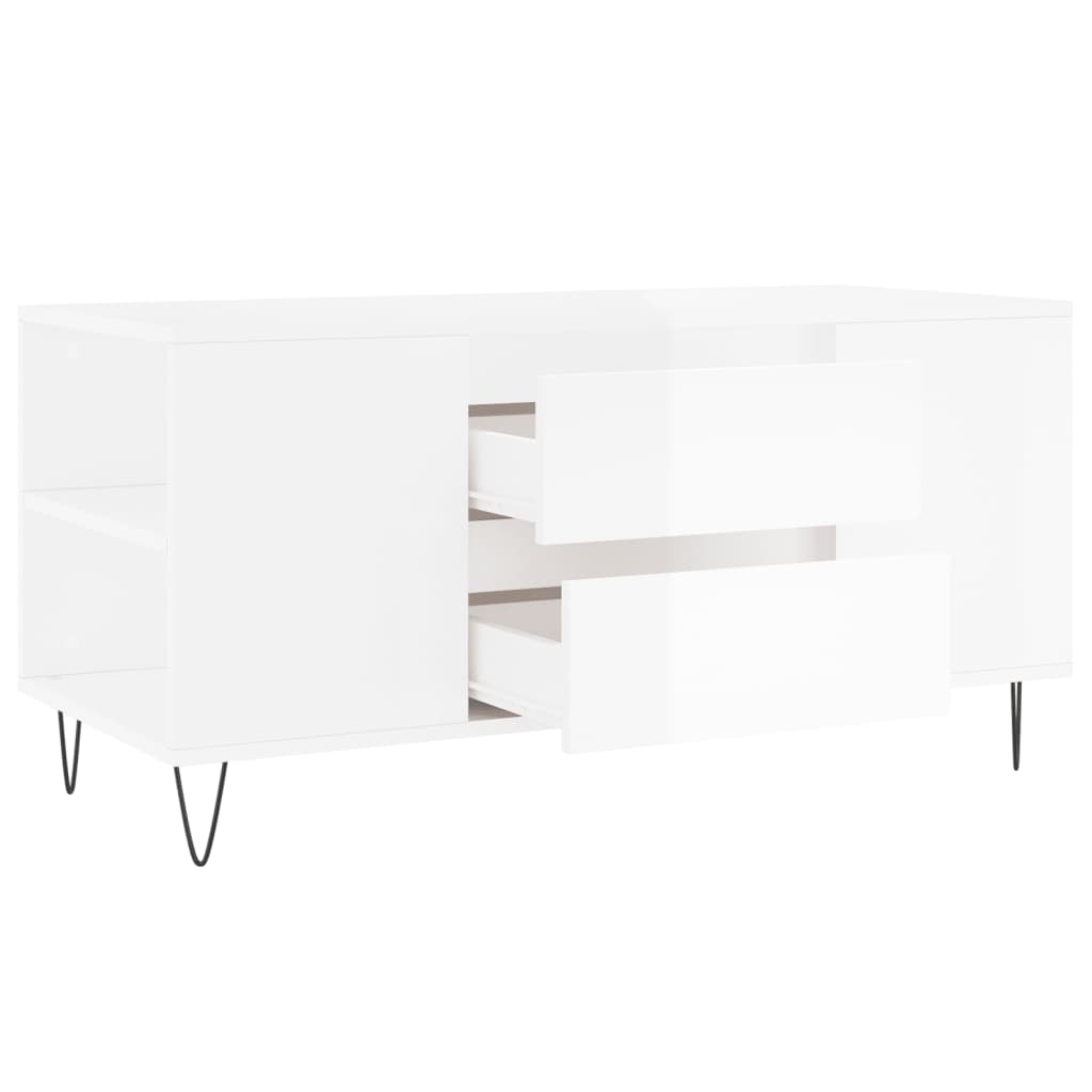 Tavolino Salotto Bianco Lucido 102x44,5x50 cm Legno Multistrato