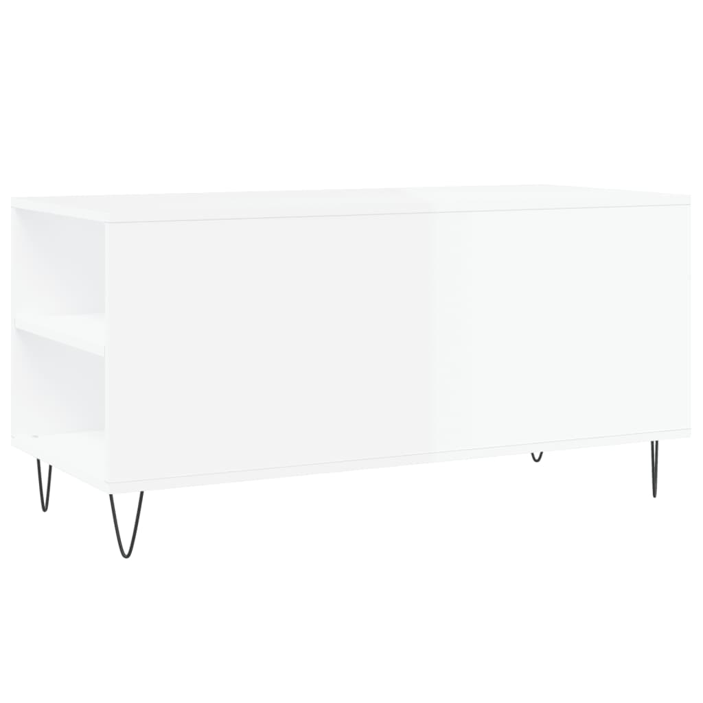 Tavolino Salotto Bianco Lucido 102x44,5x50 cm Legno Multistrato