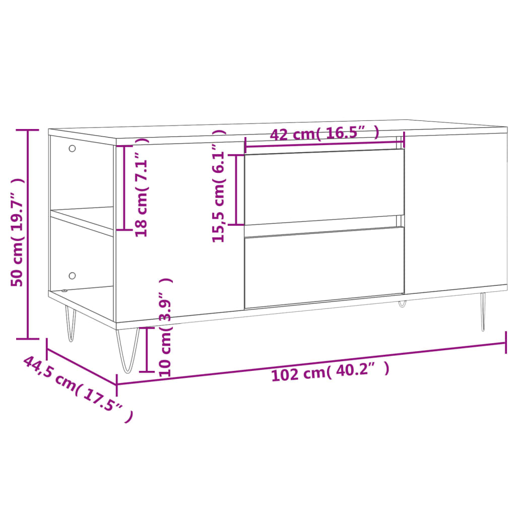 Tavolino Salotto Bianco Lucido 102x44,5x50 cm Legno Multistrato