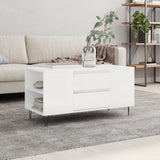 Tavolino Salotto Bianco Lucido 102x44,5x50 cm Legno Multistrato