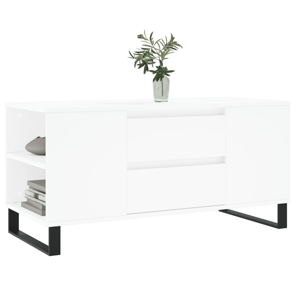 Tavolino da Salotto Bianco 102x44,5x50 cm in Legno Multistrato