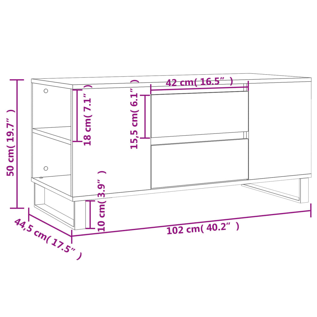 Tavolino da Salotto Bianco 102x44,5x50 cm in Legno Multistrato