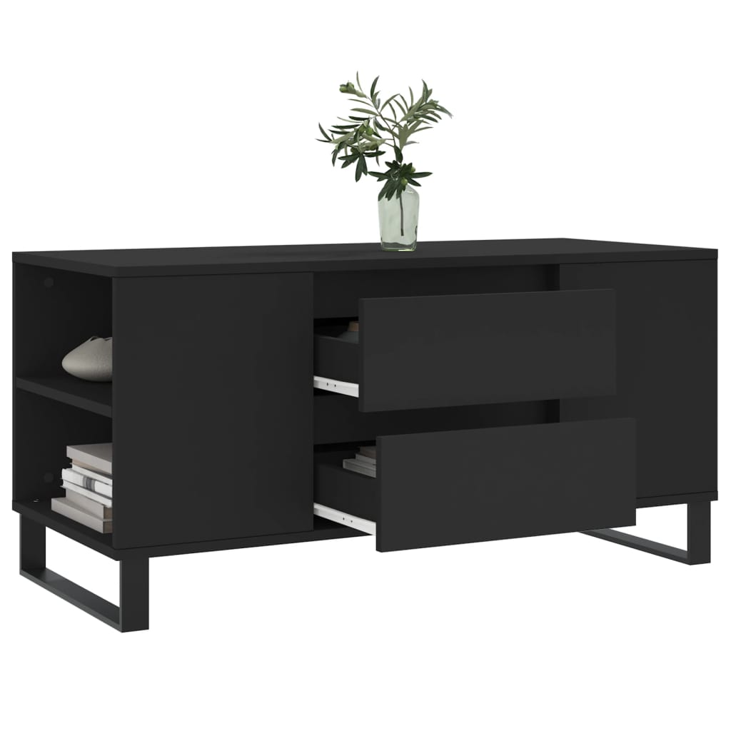 Tavolino da Salotto Nero 102x44,5x50 cm in Legno Multistrato