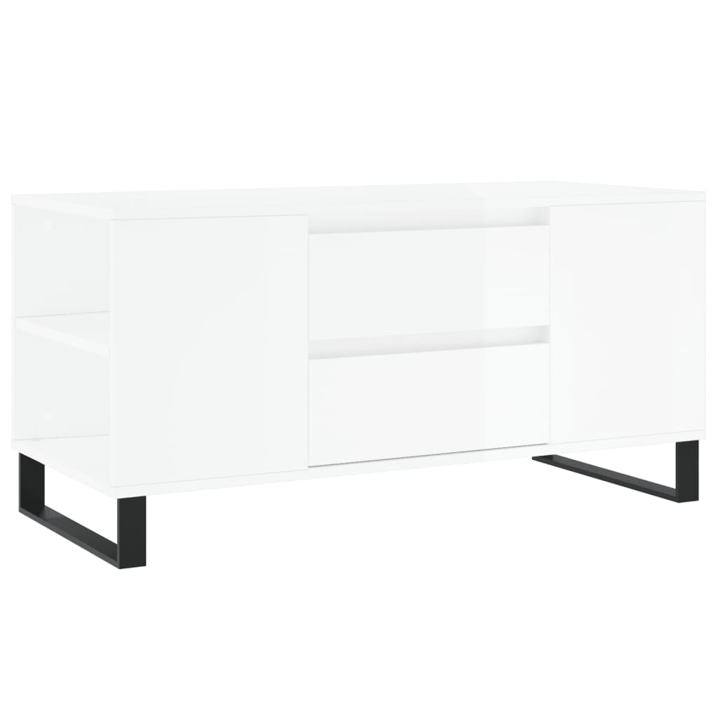 Tavolino Salotto Bianco Lucido 102x44,5x50 cm Legno Multistrato