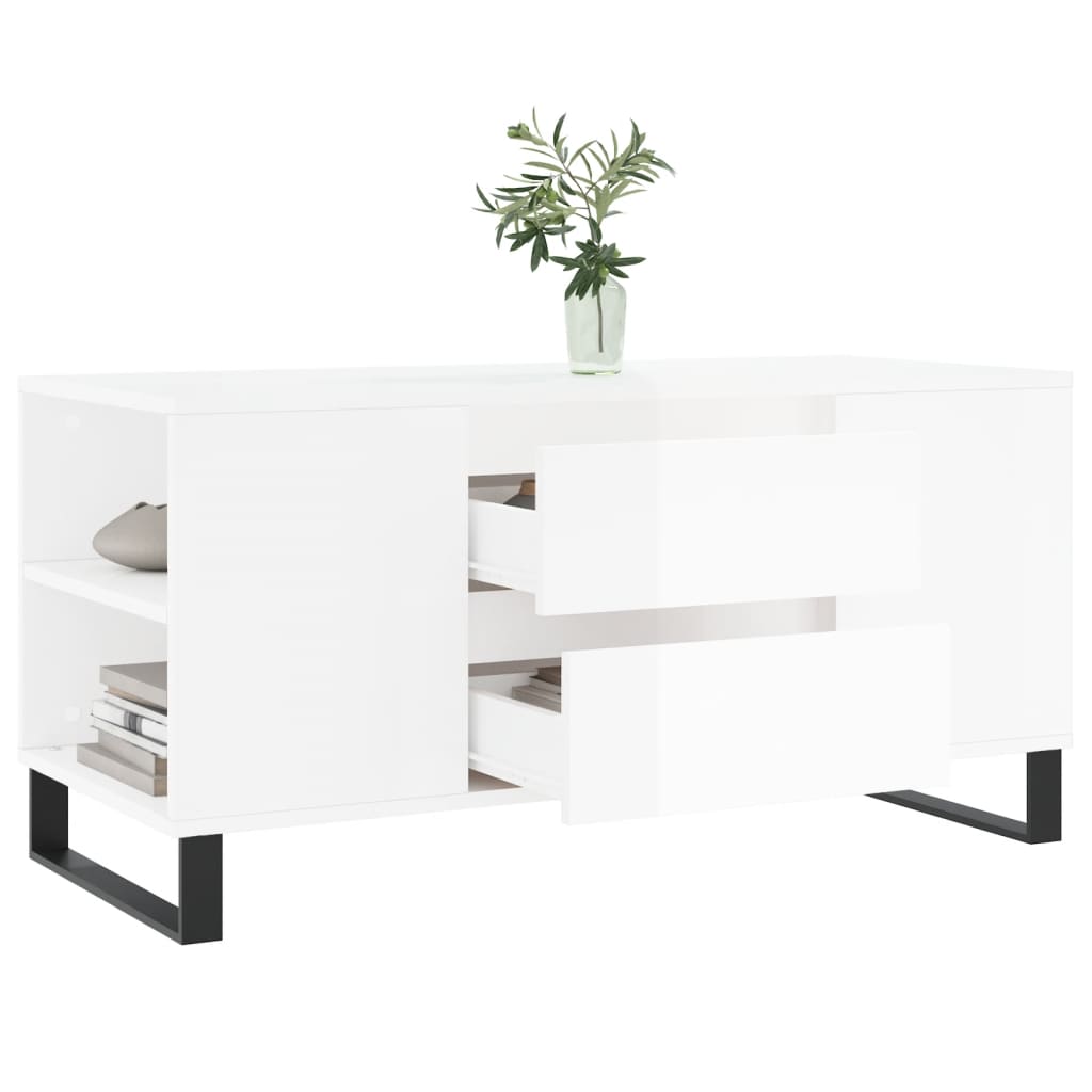 Tavolino Salotto Bianco Lucido 102x44,5x50 cm Legno Multistrato