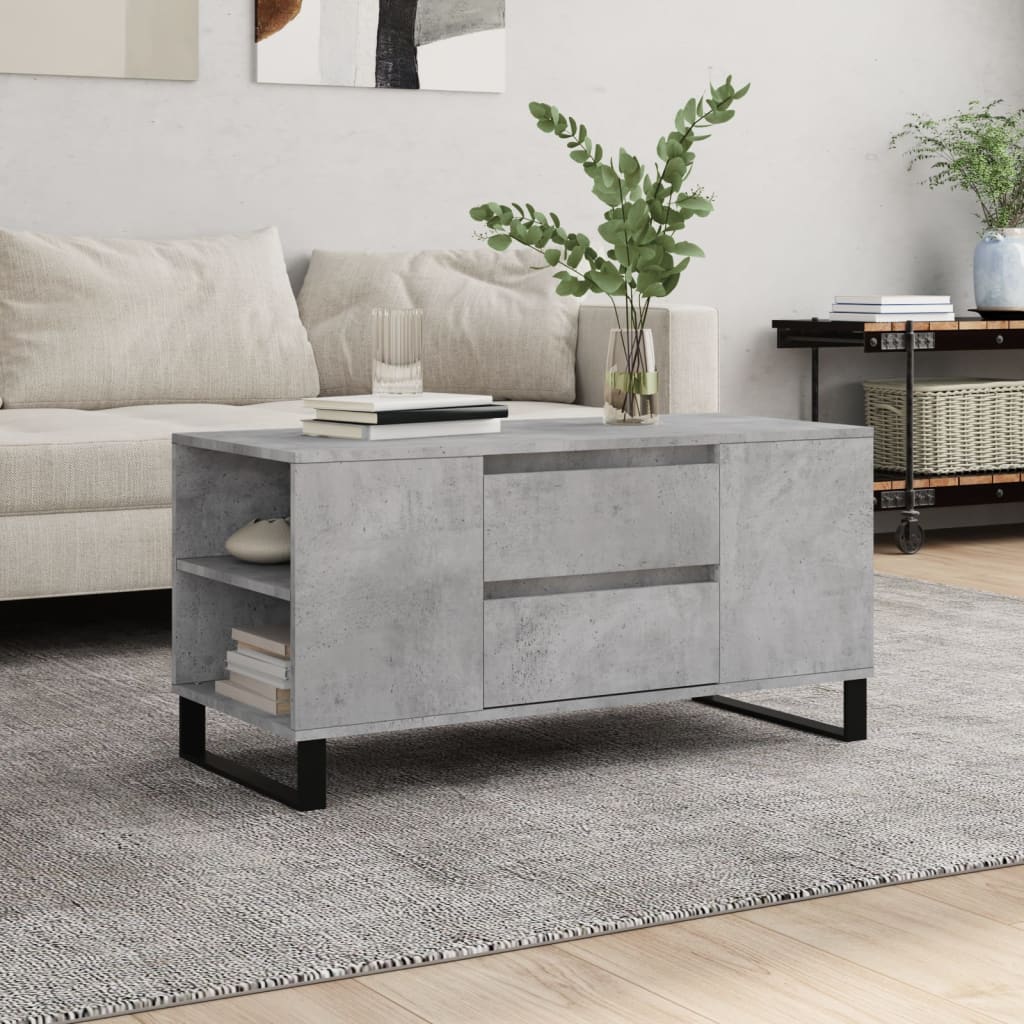 Tavolino Salotto Grigio Cemento 102x44,5x50cm Legno Multistrato