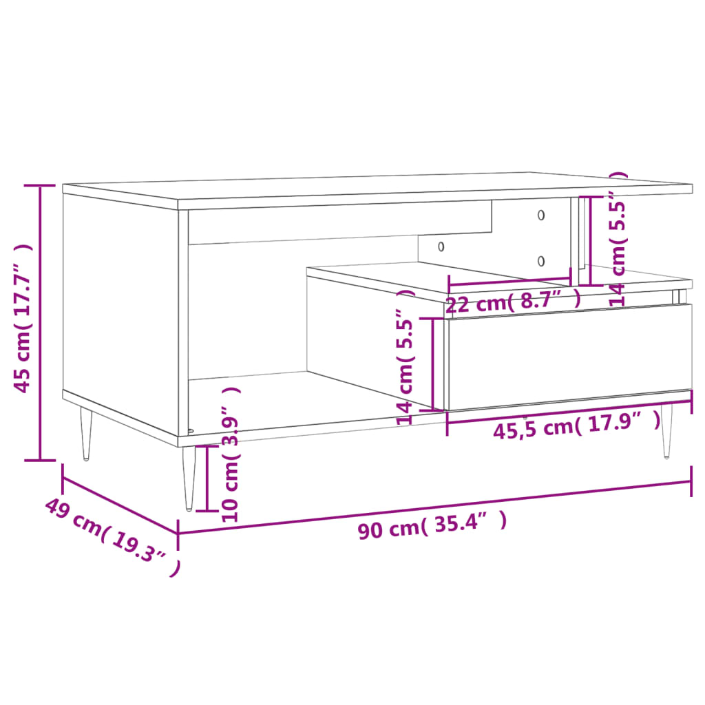 Tavolino Salotto Grigio Cemento 90x49x45 cm Legno Multistrato