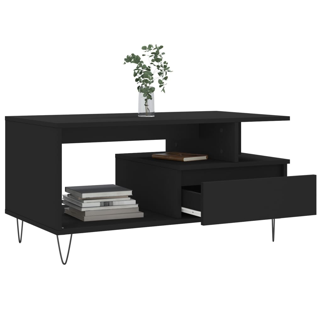 Tavolino da Salotto Nero 90x49x45 cm in Legno Multistrato