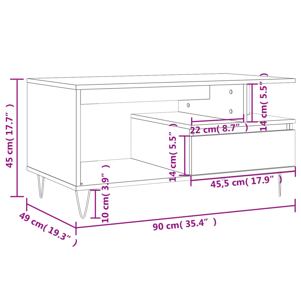 Tavolino Salotto Rovere Marrone 90x49x45 cm Legno Multistrato