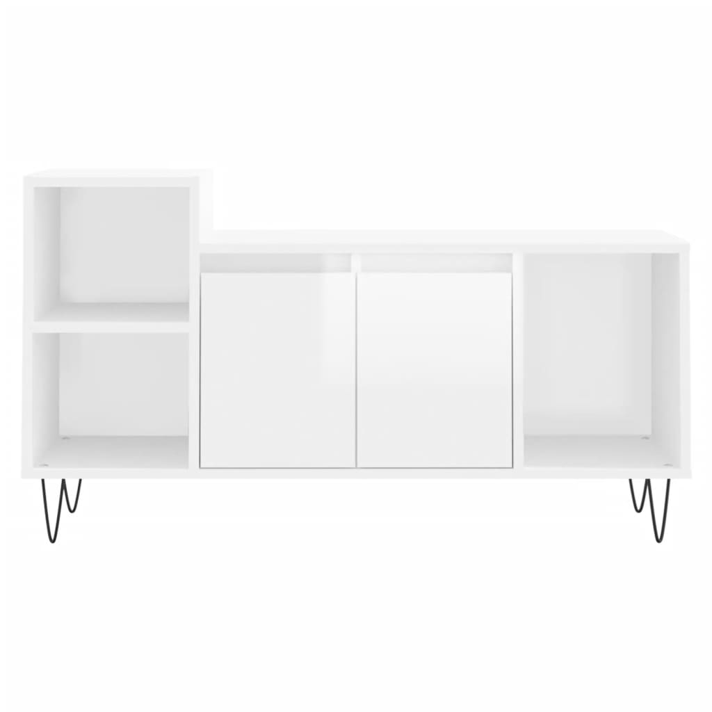 Mobile Porta TV Bianco Lucido 100x35x55 cm in Legno Multistrato