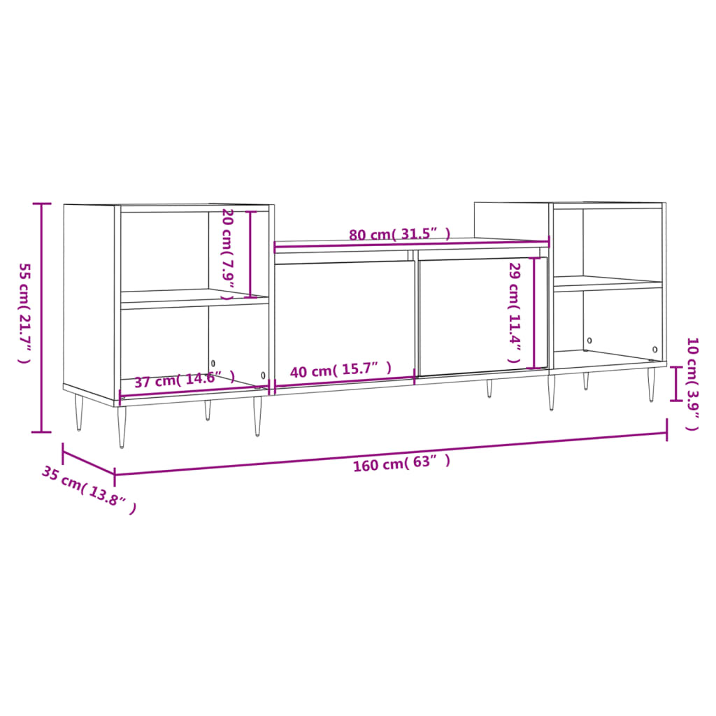 Mobile TV Rovere Fumo 160x35x55 cm in Legno Multistrato