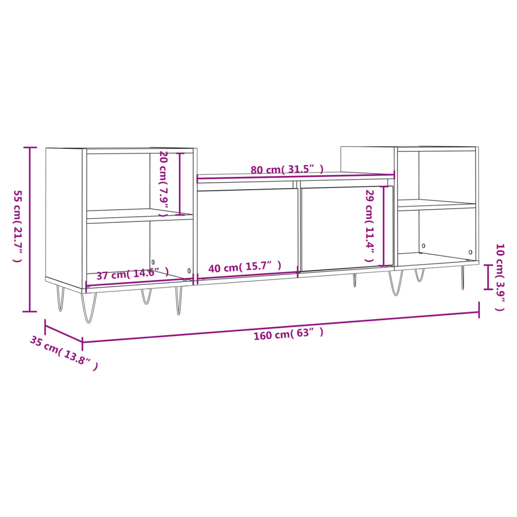 Mobile Porta TV Nero 160x35x55 cm in Legno Multistrato