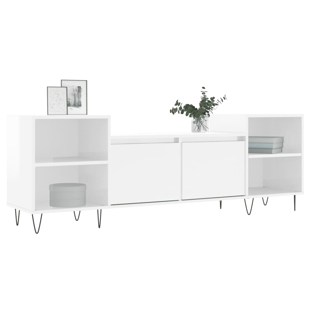 Mobile Porta TV Bianco Lucido 160x35x55 cm in Legno Multistrato