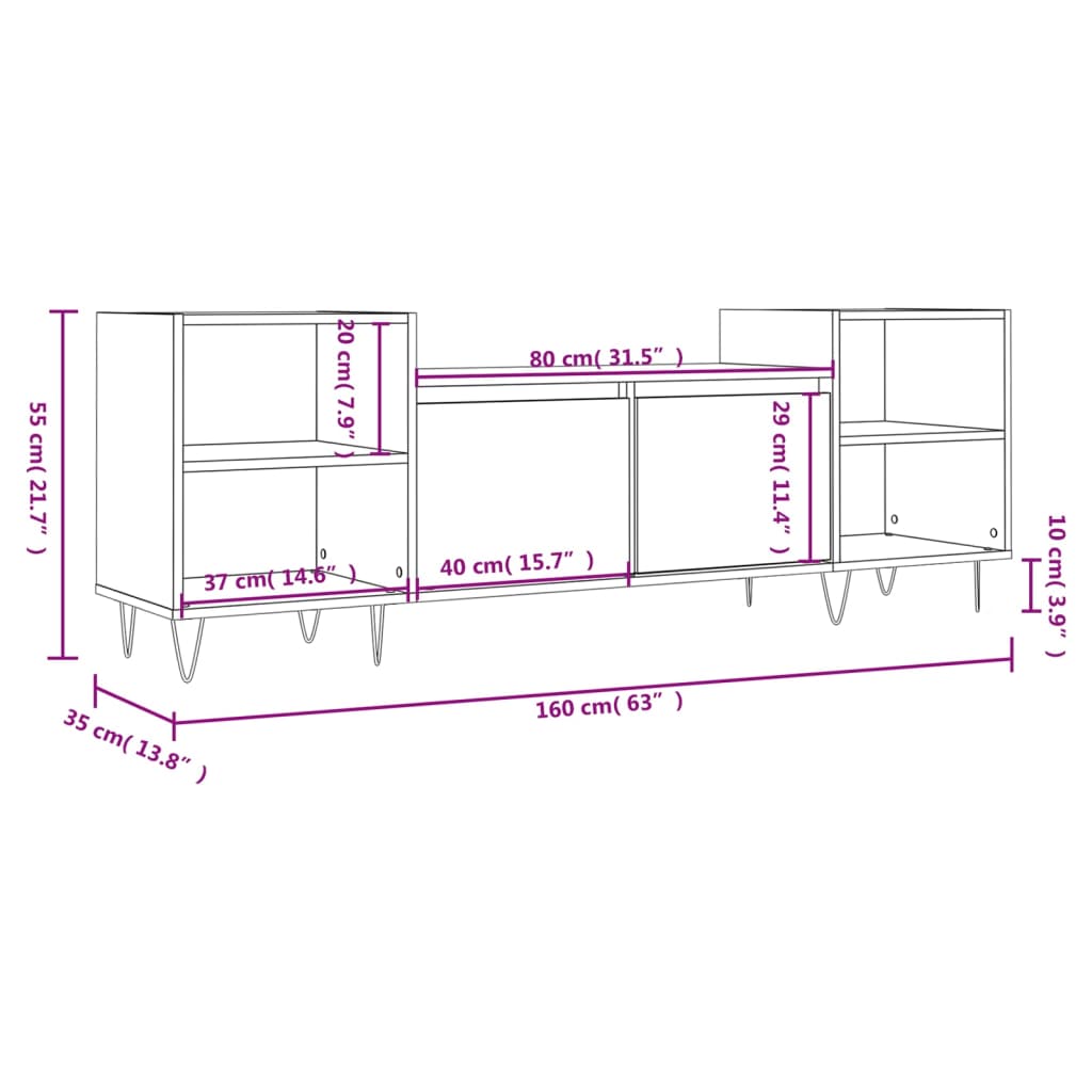 Mobile TV Rovere Marrone 160x35x55 cm in Legno Multistrato