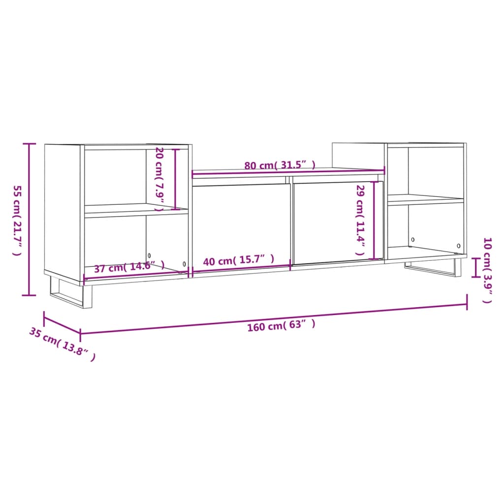 Mobile Porta TV Bianco 160x35x55 cm in Legno Multistrato