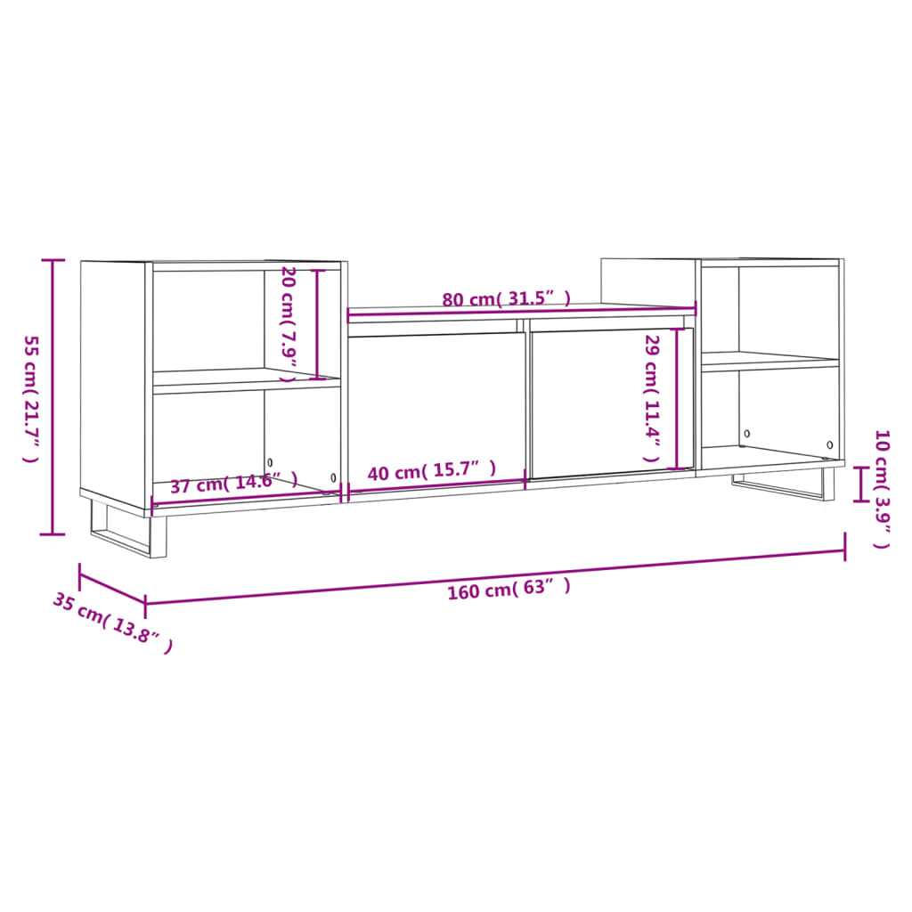 Mobile Porta TV Rovere Sonoma 160x35x55 cm Legno Multistrato